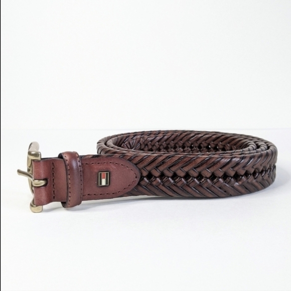 Tommy Hilfiger Other - Tommy Hilfiger Braided Vegetable Burnish Genuine Leather Belt Brass Buckle XXL